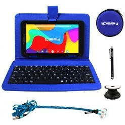 7 in. 2GB RAM 32GB Storage Android 12 Tablet with Blue Leather Keyboard, Earphones, Holder and Pen by LINSAY