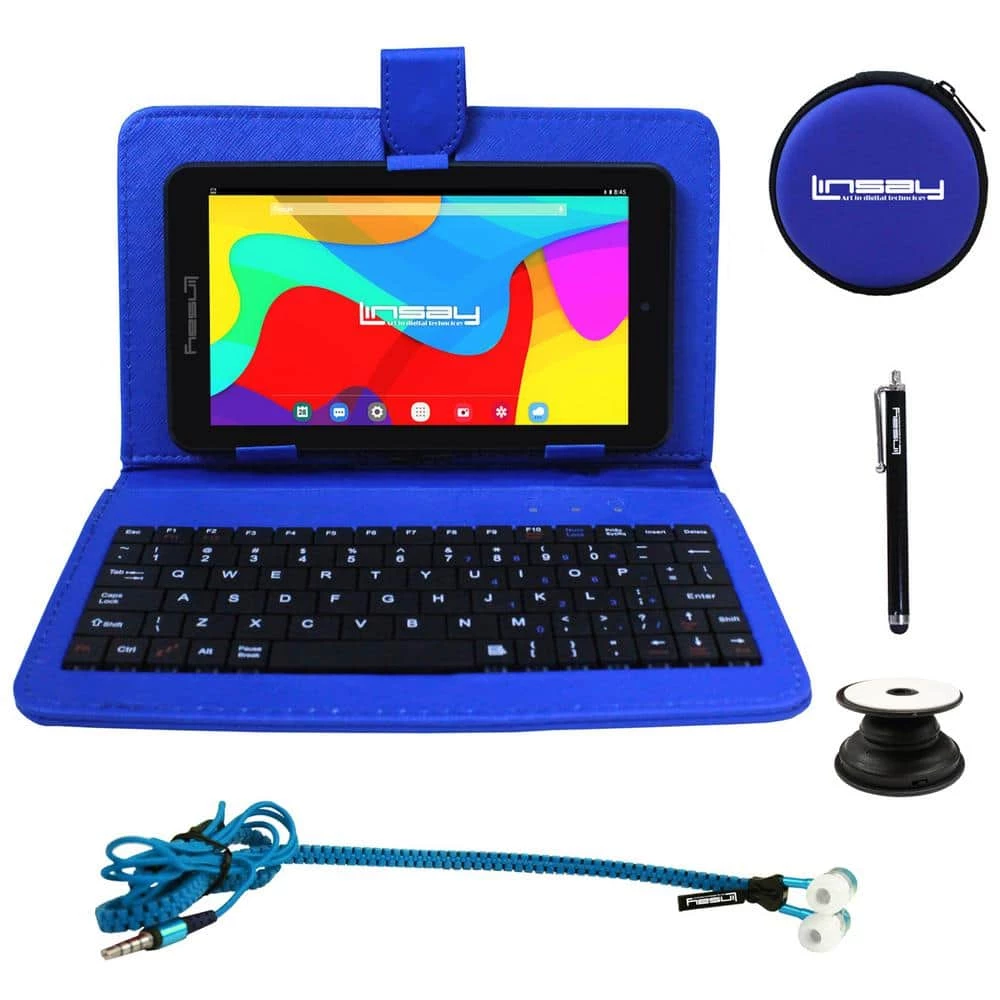 7 in. 2GB RAM 32GB Storage Android 12 Tablet with Blue Leather Keyboard, Earphones, Holder and Pen by LINSAY 3 7 in. 2GB RAM 32GB Storage Android 12 Tablet with Blue Leather Keyboard, Earphones, Holder and Pen by LINSAY