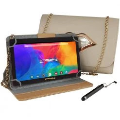 7 in. 2GB RAM 32GB Android 12 Tablet Bundle with Cream Protective PU leather Case, Fashion Kiss Handbag and Pen Stylus by LINSAY