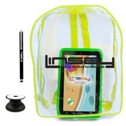 7 in. 2GB RAM 32GB Storage Android 12 Tablet with Green Kids Defender Case, Backpack, Holder and Pen by LINSAY