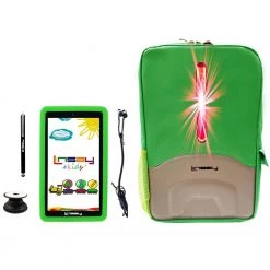 7 in. 2GB RAM 32GB Storage Android 12 Tablet with Green Kids Defender Case, LED Backpack, Earphones, Holder and Pen by LINSAY