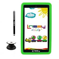 7 in. 2GB RAM 32GB Storage Android 12 Tablet with Green Kids Defender Case, Holder and Pen by LINSAY