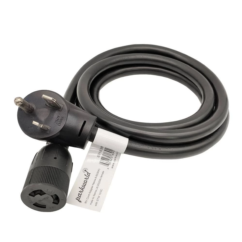8 ft. 10/3 3-Wire 50 Amp 250-Volt 3-Prong NEMA 6-50P Plug to 20 Amp Locking L6-20R Female Welder Adapter Cord by parkworld 3 8 ft. 10/3 3-Wire 50 Amp 250-Volt 3-Prong NEMA 6-50P Plug to 20 Amp Locking L6-20R Female Welder Adapter Cord by parkworld