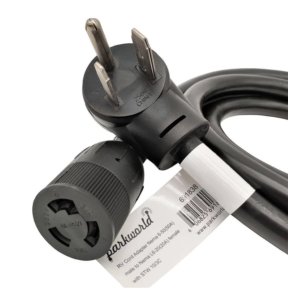 8 ft. 10/3 3-Wire 50 Amp 250-Volt 3-Prong NEMA 6-50P Plug to 20 Amp Locking L6-20R Female Welder Adapter Cord by parkworld 4 8 ft. 10/3 3-Wire 50 Amp 250-Volt 3-Prong NEMA 6-50P Plug to 20 Amp Locking L6-20R Female Welder Adapter Cord by parkworld - Image 2