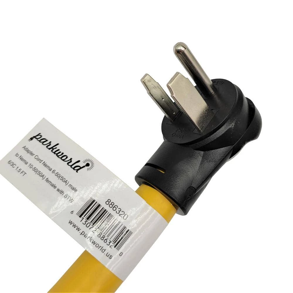1.5 ft. 6/3 3-Wire Welder 50 Amp 250-Volt 3-Prong NEMA 6-50P Plug to 50 Amp Range 10-50R Adapter Cord (6-50P to 10-50R) by parkworld 4 1.5 ft. 6/3 3-Wire Welder 50 Amp 250-Volt 3-Prong NEMA 6-50P Plug to 50 Amp Range 10-50R Adapter Cord (6-50P to 10-50R) by parkworld - Image 2