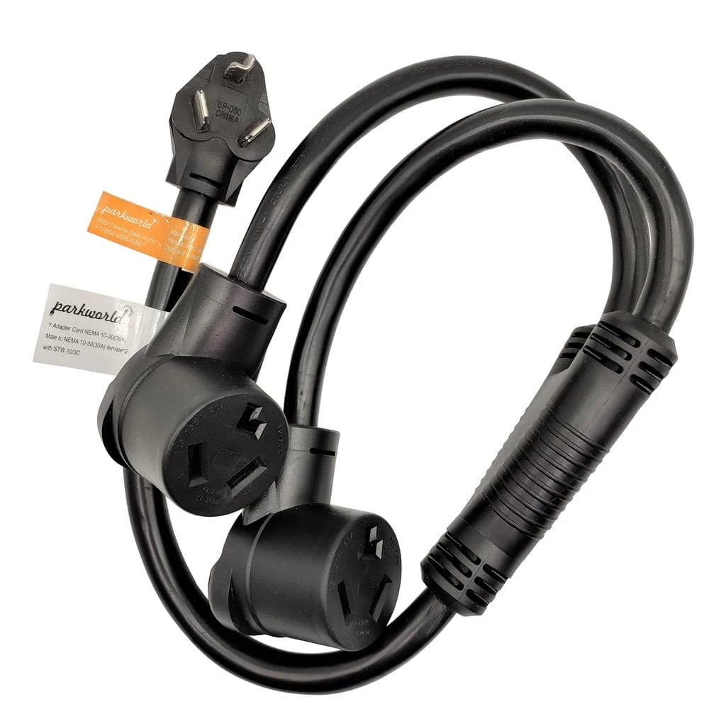 3 ft. 10/3 3-Wire Dryer 30 Amp 3-Prong Y Adapter Cord NEMA 10-30P Plug to (2) 10-30R Receptacle Splitter Cord by parkworld 4 3 ft. 10/3 3-Wire Dryer 30 Amp 3-Prong Y Adapter Cord NEMA 10-30P Plug to (2) 10-30R Receptacle Splitter Cord by parkworld - Image 2