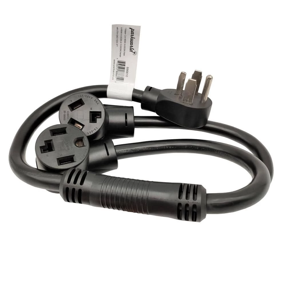 3 ft. 10/4 4-Wire 30 Amp 125/250-Volt Dryer Y Adapter Cord NEMA 14-30P Plug to 14-30R and 10-30R Receptacle by parkworld 3 3 ft. 10/4 4-Wire 30 Amp 125/250-Volt Dryer Y Adapter Cord NEMA 14-30P Plug to 14-30R and 10-30R Receptacle by parkworld