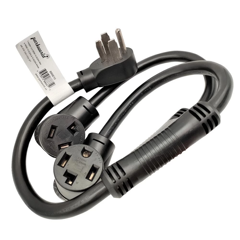 3 ft. 10/4 4-Wire 30 Amp 125/250-Volt Dryer Y Adapter Cord NEMA 14-30P Plug to 14-30R and 10-30R Receptacle by parkworld 4 3 ft. 10/4 4-Wire 30 Amp 125/250-Volt Dryer Y Adapter Cord NEMA 14-30P Plug to 14-30R and 10-30R Receptacle by parkworld - Image 2