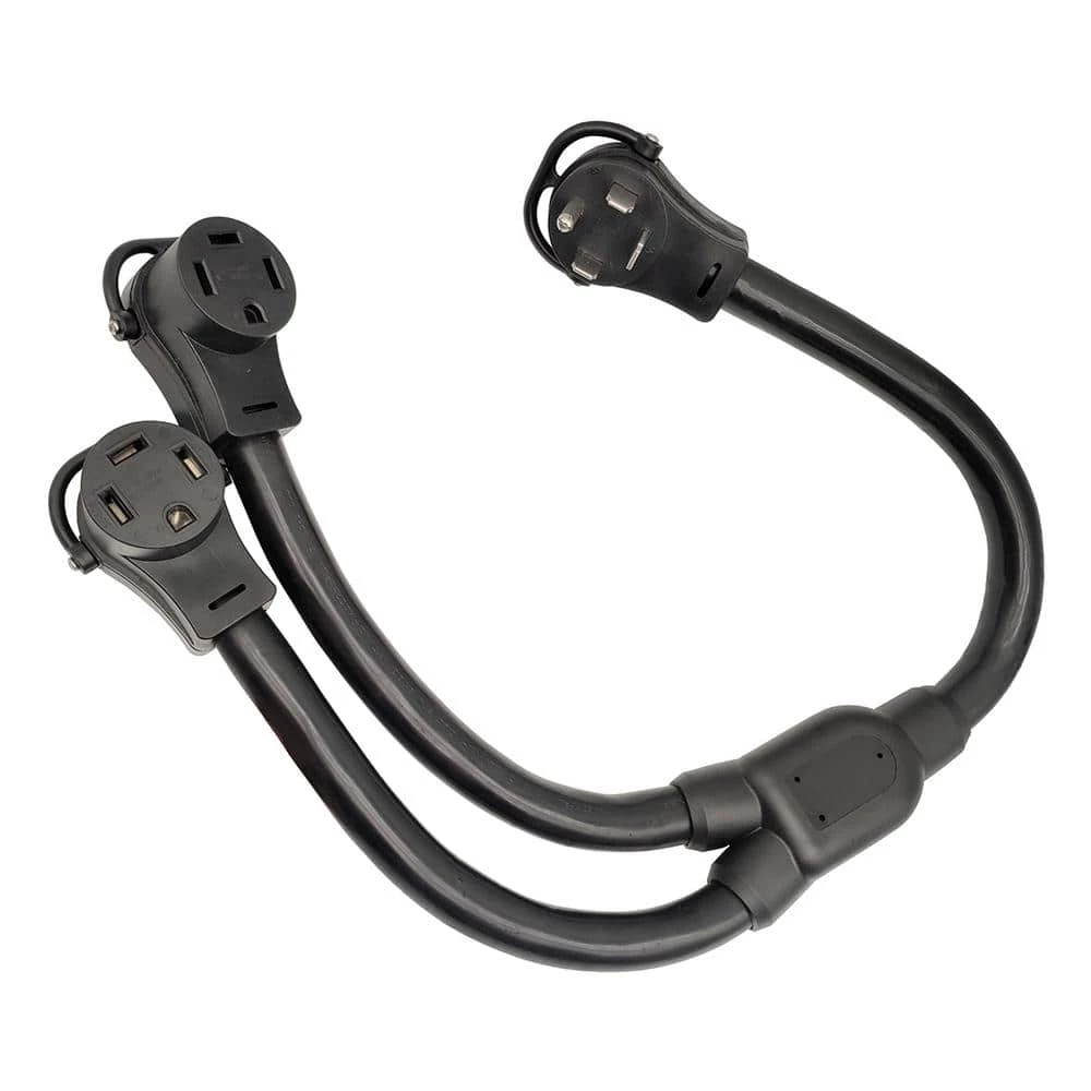 3 ft. 125/250-Volt 50 Amp Generator 4-Prong NEMA 14-60 Splitter NEMA 14-60P Plug to (2)14-60R Receptacle Y Adapter Cord by parkworld 3 3 ft. 125/250-Volt 50 Amp Generator 4-Prong NEMA 14-60 Splitter NEMA 14-60P Plug to (2)14-60R Receptacle Y Adapter Cord by parkworld