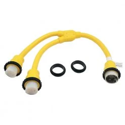 3 ft. 6/4 4-Wire Marine Shore Power 50 Amp 125/250-Volt Y Adapter Cord NEMA SS2-50P to (2)SS2-50R Receptacle Yellow by parkworld