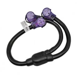 3 ft. STW 6/3+8/1 4-Wire RV 50 Amp Y Adapter Cord NEMA 14-50P Plug to two 14-50R Female Receptacle by parkworld