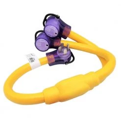 3 ft. STW 6/4 4-Wire RV 50 Amp Y Adapter Cord NEMA 14-50P Plug to two 14-50R Female Receptacle Yellow by parkworld