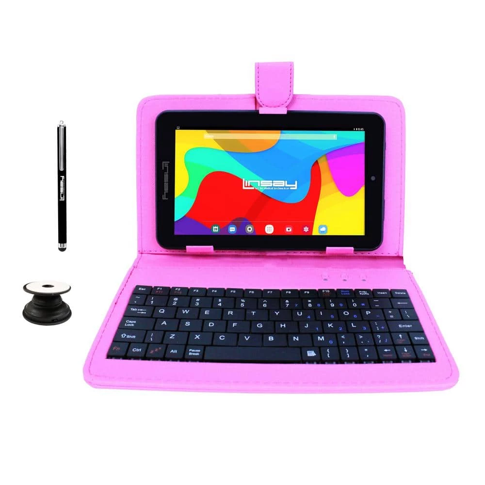 7 in. 2GB RAM 32GB Storage Android 12 Tablet with Pink Leather Keyboard, Holder and Pen by LINSAY 3 7 in. 2GB RAM 32GB Storage Android 12 Tablet with Pink Leather Keyboard, Holder and Pen by LINSAY