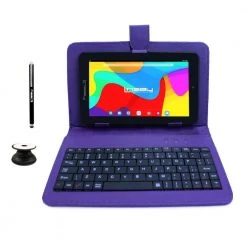 7 in. 2GB RAM 32GB Storage Android 12 Tablet with Purple Leather Keyboard, Holder and Pen by LINSAY