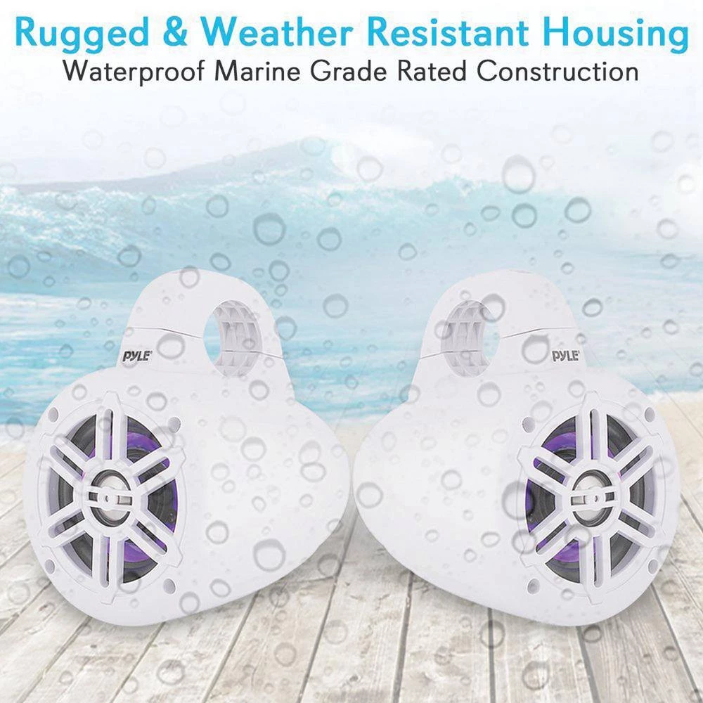 4 in. 300-Watt Waterproof Marine Wakeboard Tower Speakers with LEDs in White by Pyle 5 4 in. 300-Watt Waterproof Marine Wakeboard Tower Speakers with LEDs in White by Pyle - Image 3