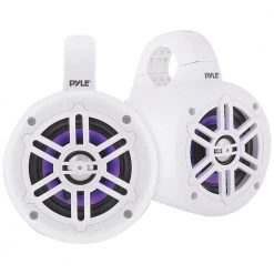 4 in. 300-Watt Waterproof Marine Wakeboard Tower Speakers with LEDs in White by Pyle