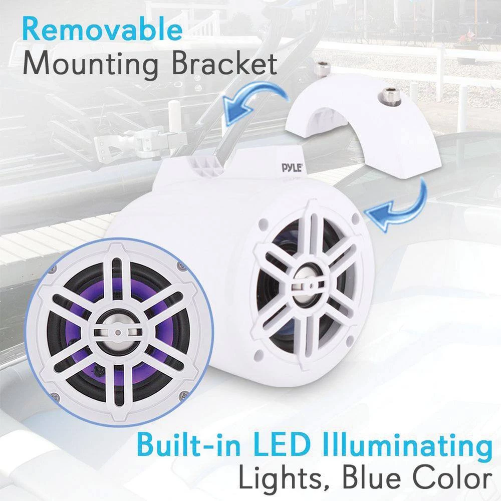 4 in. 300-Watt Waterproof Marine Wakeboard Tower Speakers with LEDs in White by Pyle 4 4 in. 300-Watt Waterproof Marine Wakeboard Tower Speakers with LEDs in White by Pyle - Image 2