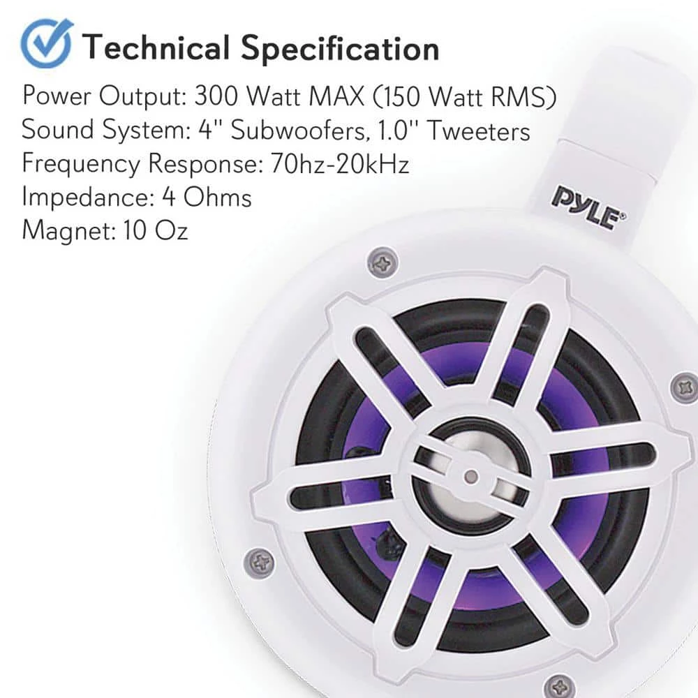 4 in. 300-Watt Waterproof Marine Wakeboard Tower Speakers with LEDs in White by Pyle 8 4 in. 300-Watt Waterproof Marine Wakeboard Tower Speakers with LEDs in White by Pyle - Image 6