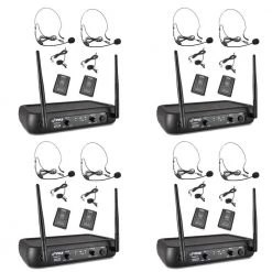 Pro Bodypacks, Lavaliers, Headsets VHF Wireless Microphone System (4-Pack) by Pyle