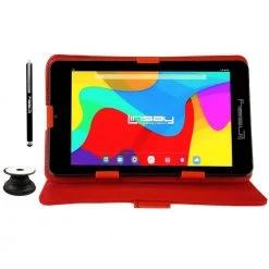 7 in. 2GB RAM 32GB Storage Android 12 Tablet with Red Leather Case, Holder and Pen by LINSAY