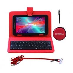 7 in. 2GB RAM 32GB Android 12 Quad Core Tablet with Red Keyboard Earphones and Stylus Pen by LINSAY