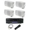 Four 200-Watt Outdoor Speakers Plus PT260A 200-Watt Stereo Theater Receiver by Pyle -Cheap parkworld Store white pyle speakers 2 x plmr24 pt260a 64 1000