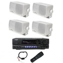 Four 200-Watt Outdoor Speakers Plus PT260A 200-Watt Stereo Theater Receiver by Pyle