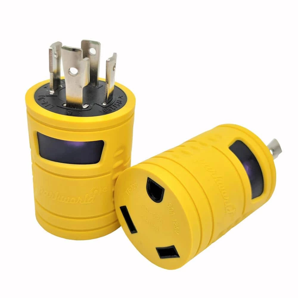 Generator 30 Amp to RV 30 Amp Power Adapter NEMA L14-30P to TT-30R Locking 4-Prong Plug to RV 3-Prong Outlet Yellow by parkworld 3 Generator 30 Amp to RV 30 Amp Power Adapter NEMA L14-30P to TT-30R Locking 4-Prong Plug to RV 3-Prong Outlet Yellow by parkworld